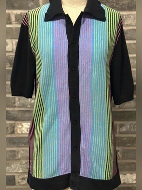 Irvine Park Retro Colorblock Striped Knit Polo Shirt Men’s M